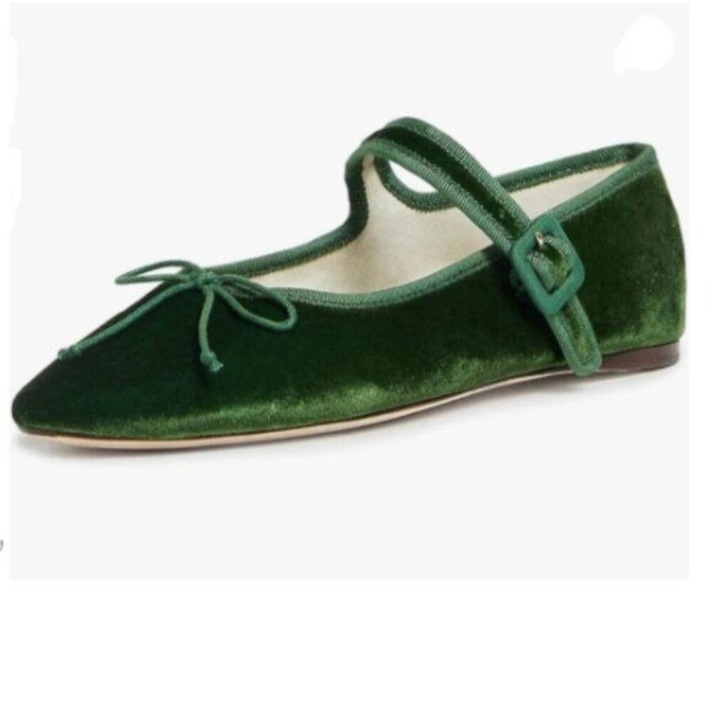 miss left Women Bowknot Ankle Strap Mary Jane Classic Closed Round Toe Green